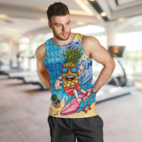 Hawaiian Funny Pineapple Surfing Men Tank Top Beach with Tribal Kakau and Plumeria LT03 Multicolor - Polynesian Pride