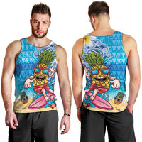 Hawaiian Funny Pineapple Surfing Men Tank Top Beach with Tribal Kakau and Plumeria LT03 - Polynesian Pride