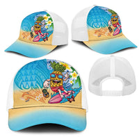 Hawaiian Funny Pineapple Surfing Mesh Trucker Cap Beach with Tribal Kakau and Plumeria LT03 - Polynesian Pride
