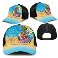 Hawaiian Funny Pineapple Surfing Mesh Trucker Cap Beach with Tribal Kakau and Plumeria LT03 - Polynesian Pride