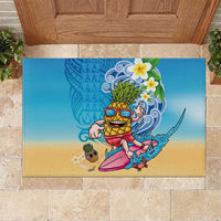 Hawaiian Funny Pineapple Surfing Rubber Doormat Beach with Tribal Kakau and Plumeria LT03 Multicolor - Polynesian Pride