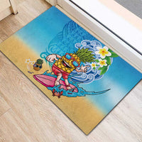 Hawaiian Funny Pineapple Surfing Rubber Doormat Beach with Tribal Kakau and Plumeria LT03 - Polynesian Pride