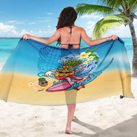 Hawaiian Funny Pineapple Surfing Sarong Beach with Tribal Kakau and Plumeria LT03 - Polynesian Pride