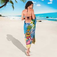 Hawaiian Funny Pineapple Surfing Sarong Beach with Tribal Kakau and Plumeria LT03 - Polynesian Pride