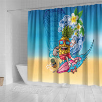 Hawaiian Funny Pineapple Surfing Shower Curtain Beach with Tribal Kakau and Plumeria LT03 - Polynesian Pride