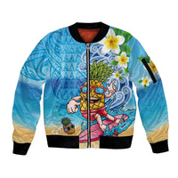 Hawaiian Funny Pineapple Surfing Sleeve Zip Bomber Jacket Beach with Tribal Kakau and Plumeria LT03 Unisex Multicolor - Polynesian Pride