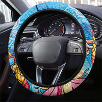 Hawaiian Funny Pineapple Surfing Steering Wheel Cover Beach with Tribal Kakau and Plumeria LT03 - Polynesian Pride
