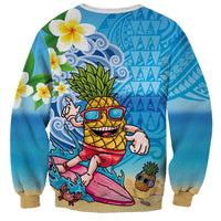 Hawaiian Funny Pineapple Surfing Sweatshirt Beach with Tribal Kakau and Plumeria LT03 - Polynesian Pride