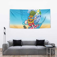 Hawaiian Funny Pineapple Surfing Tapestry Beach with Tribal Kakau and Plumeria LT03 - Polynesian Pride