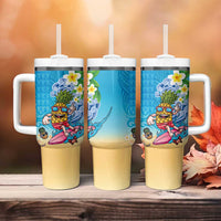 Hawaiian Funny Pineapple Surfing Tumbler With Handle Beach with Tribal Kakau and Plumeria LT03 - Polynesian Pride