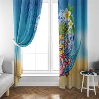 Hawaiian Funny Pineapple Surfing Window Curtain Beach with Tribal Kakau and Plumeria LT03 - Polynesian Pride