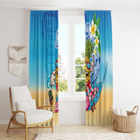 Hawaiian Funny Pineapple Surfing Window Curtain Beach with Tribal Kakau and Plumeria LT03 - Polynesian Pride