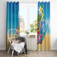 Hawaiian Funny Pineapple Surfing Window Curtain Beach with Tribal Kakau and Plumeria LT03 - Polynesian Pride