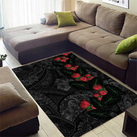 Hawaiian Taro Leaves and Ohia Lehua Area Rug Polynesian Tribal Art Tropical Plants Motifs Grayscale
