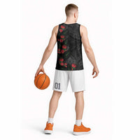 Hawaiian Taro Leaves and Ohia Lehua Basketball Jersey Polynesian Tribal Art Tropical Plants Motifs Grayscale