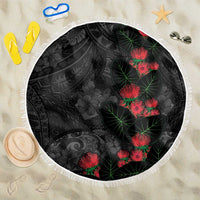 Hawaiian Taro Leaves and Ohia Lehua Beach Blanket Polynesian Tribal Art Tropical Plants Motifs Grayscale