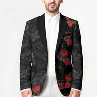 Hawaiian Taro Leaves and Ohia Lehua Blazer Polynesian Tribal Art Tropical Plants Motifs Grayscale