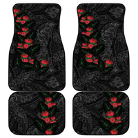 Hawaiian Taro Leaves and Ohia Lehua Car Mats Polynesian Tribal Art Tropical Plants Motifs Grayscale
