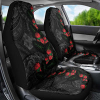 Hawaiian Taro Leaves and Ohia Lehua Car Seat Cover Polynesian Tribal Art Tropical Plants Motifs Grayscale
