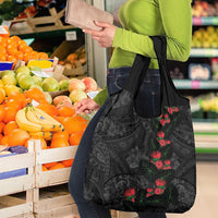 Hawaiian Taro Leaves and Ohia Lehua Grocery Bag Polynesian Tribal Art Tropical Plants Motifs Grayscale