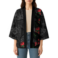 Hawaiian Taro Leaves and Ohia Lehua Kimono Polynesian Tribal Art Tropical Plants Motifs Grayscale