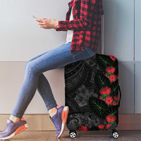 Hawaiian Taro Leaves and Ohia Lehua Luggage Cover Polynesian Tribal Art Tropical Plants Motifs Grayscale