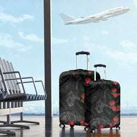 Hawaiian Taro Leaves and Ohia Lehua Luggage Cover Polynesian Tribal Art Tropical Plants Motifs Grayscale