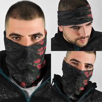 Hawaiian Taro Leaves and Ohia Lehua Neck Gaiter Polynesian Tribal Art Tropical Plants Motifs Grayscale