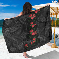 Hawaiian Taro Leaves and Ohia Lehua Sarong Polynesian Tribal Art Tropical Plants Motifs Grayscale