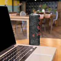 Hawaiian Taro Leaves and Ohia Lehua Skinny Tumbler Polynesian Tribal Art Tropical Plants Motifs Grayscale