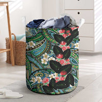 Hawaiian Taro Leaves and Ohia Lehua Laundry Basket Polynesian Tribal Art Tropical Plants Motifs Colorful