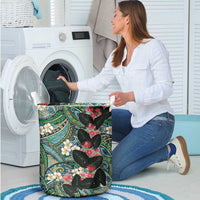 Hawaiian Taro Leaves and Ohia Lehua Laundry Basket Polynesian Tribal Art Tropical Plants Motifs Colorful