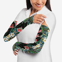 Hawaiian Taro Leaves and Ohia Lehua Arm Sleeves Polynesian Tribal Art Tropical Plants Motifs Colorful