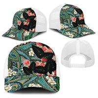 Hawaiian Taro Leaves and Ohia Lehua Baseball Net Cap Polynesian Tribal Art Tropical Plants Motifs Colorful