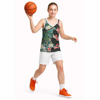Hawaiian Taro Leaves and Ohia Lehua Basketball Jersey Polynesian Tribal Art Tropical Plants Motifs Colorful