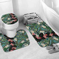 Hawaiian Taro Leaves and Ohia Lehua Bathroom Set Polynesian Tribal Art Tropical Plants Motifs Colorful