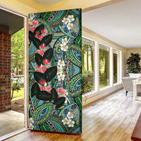 Hawaiian Taro Leaves and Ohia Lehua Door Cover Polynesian Tribal Art Tropical Plants Motifs Colorful