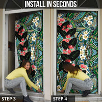 Hawaiian Taro Leaves and Ohia Lehua Door Cover Polynesian Tribal Art Tropical Plants Motifs Colorful
