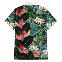 Hawaiian Taro Leaves and Ohia Lehua Family Matching Off Shoulder Maxi Dress and Hawaiian Shirt Polynesian Tribal Art Tropical Plants Motifs Colorful