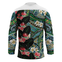 Hawaiian Taro Leaves and Ohia Lehua Hockey Jersey Polynesian Tribal Art Tropical Plants Motifs Colorful