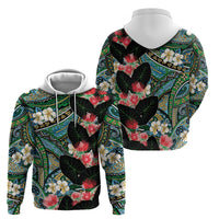 Hawaiian Taro Leaves and Ohia Lehua Hoodie Polynesian Tribal Art Tropical Plants Motifs Colorful