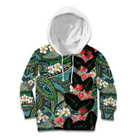 Hawaiian Taro Leaves and Ohia Lehua Kid Hoodie Polynesian Tribal Art Tropical Plants Motifs Colorful