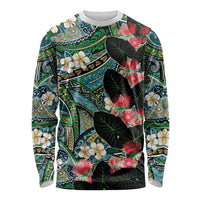 Hawaiian Taro Leaves and Ohia Lehua Long Sleeve Shirt Polynesian Tribal Art Tropical Plants Motifs Colorful
