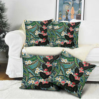 Hawaiian Taro Leaves and Ohia Lehua Pillow Cover Polynesian Tribal Art Tropical Plants Motifs Colorful