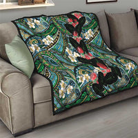 Hawaiian Taro Leaves and Ohia Lehua Quilt Polynesian Tribal Art Tropical Plants Motifs Colorful
