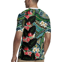 Hawaiian Taro Leaves and Ohia Lehua Rugby Jersey Polynesian Tribal Art Tropical Plants Motifs Colorful