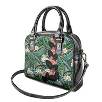 Hawaiian Taro Leaves and Ohia Lehua Shoulder Handbag Polynesian Tribal Art Tropical Plants Motifs Colorful