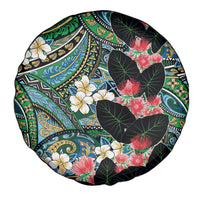Hawaiian Taro Leaves and Ohia Lehua Spare Tire Cover Polynesian Tribal Art Tropical Plants Motifs Colorful