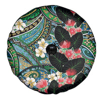 Hawaiian Taro Leaves and Ohia Lehua Spare Tire Cover Polynesian Tribal Art Tropical Plants Motifs Colorful
