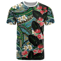 Hawaiian Taro Leaves and Ohia Lehua T Shirt Polynesian Tribal Art Tropical Plants Motifs Colorful